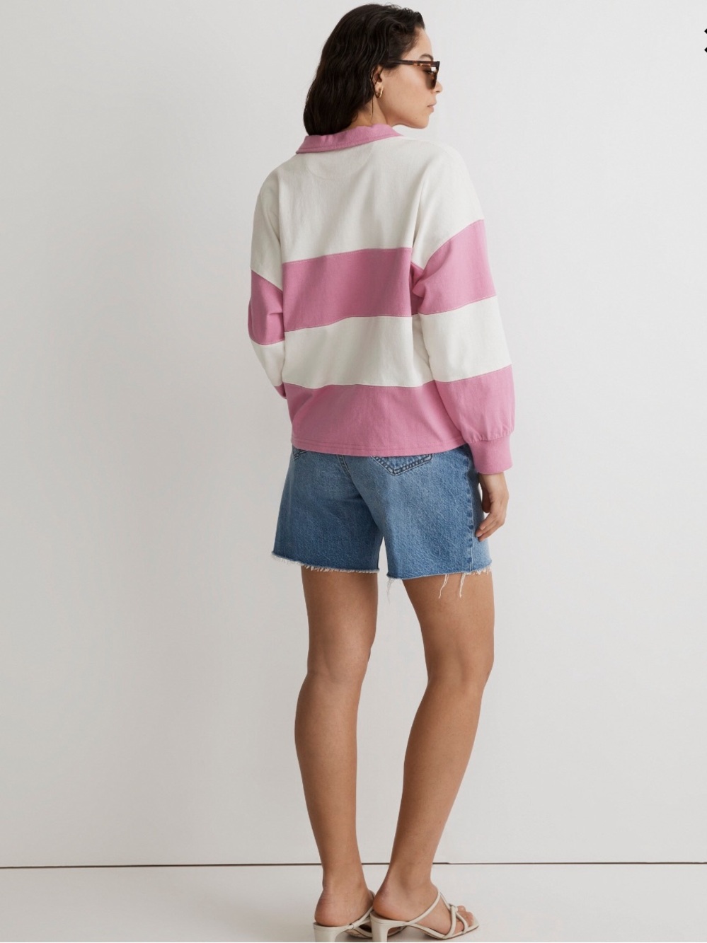 Madewell Striped Rugby Polo Shirt in Retro Pink - Picture 3 of 8
